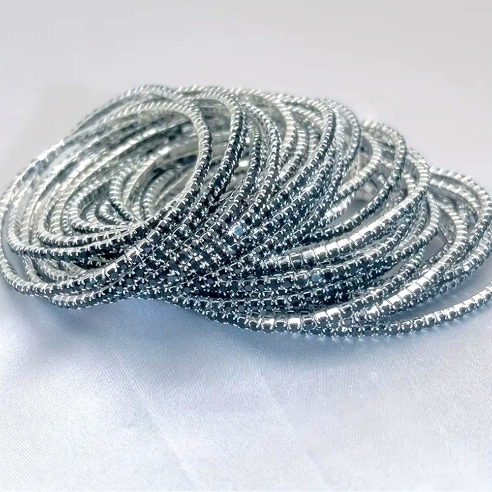12 Bracelets Set of Sparkling Rhinestone Tennis Bracelets - Stretchy 🍷